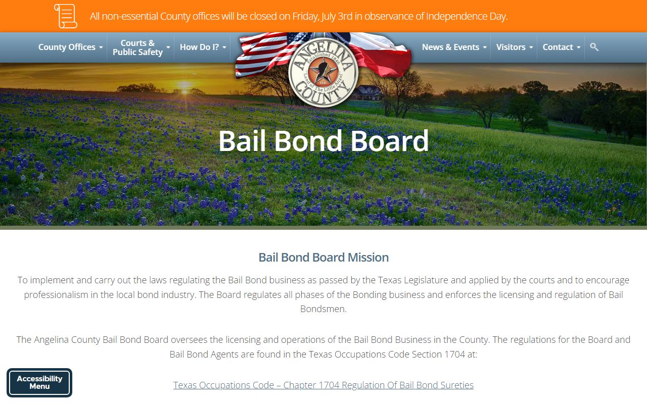 Angelina County Bail Bond Board information and local bail bond regulation