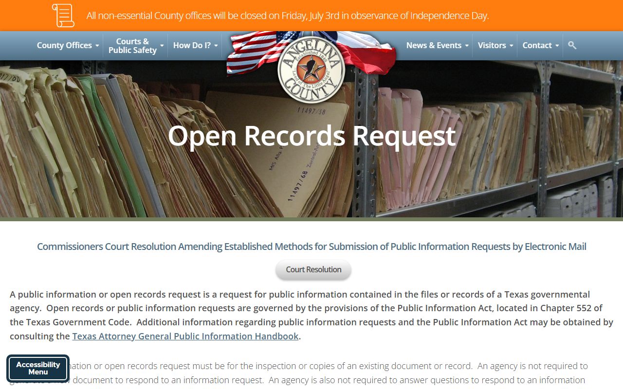 Angelina County open records request instructions