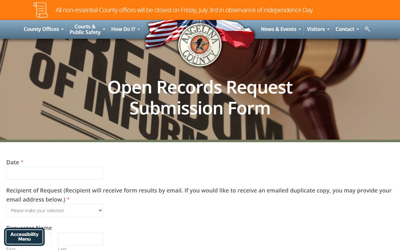 Angelina County open records web form fields