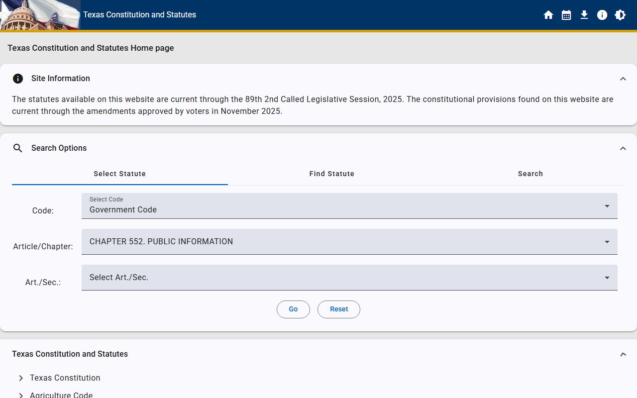Texas Government Code Chapter 552 Public Information Act