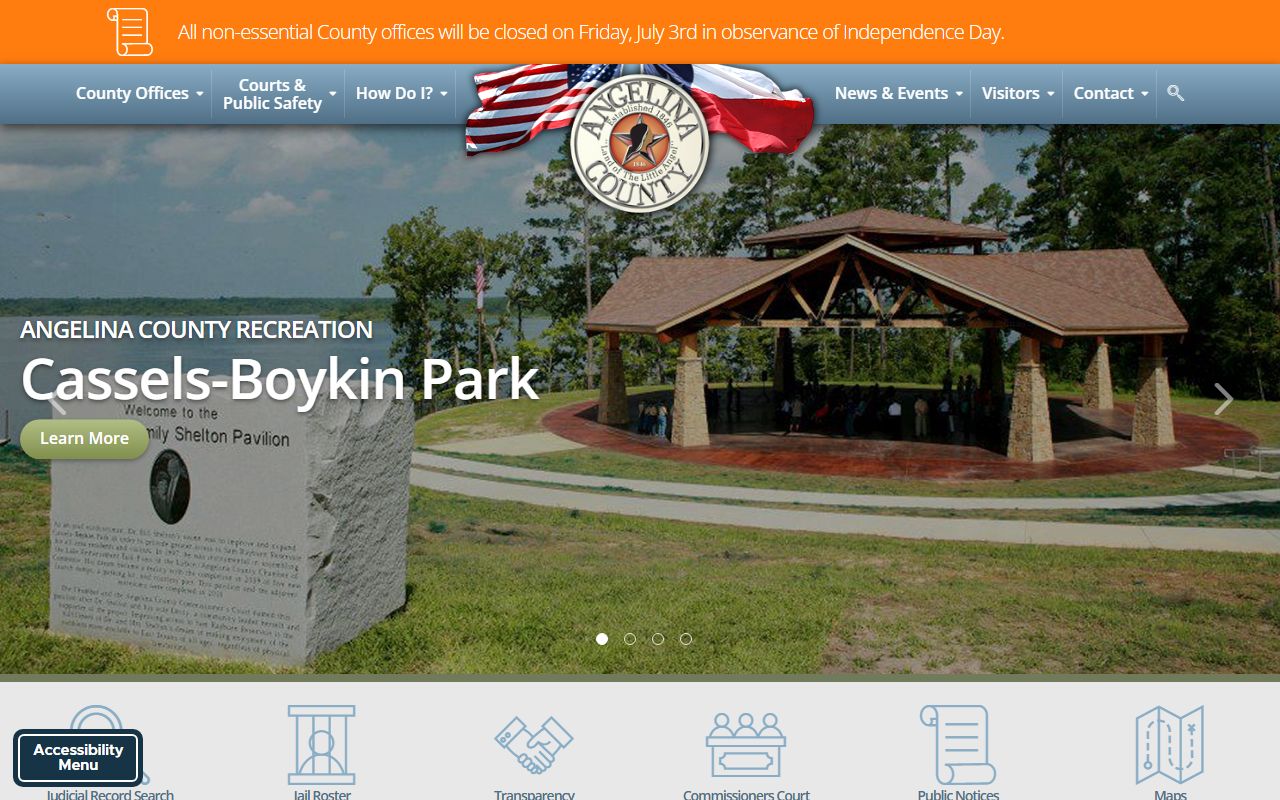 Angelina County inmate population homepage with jail roster link